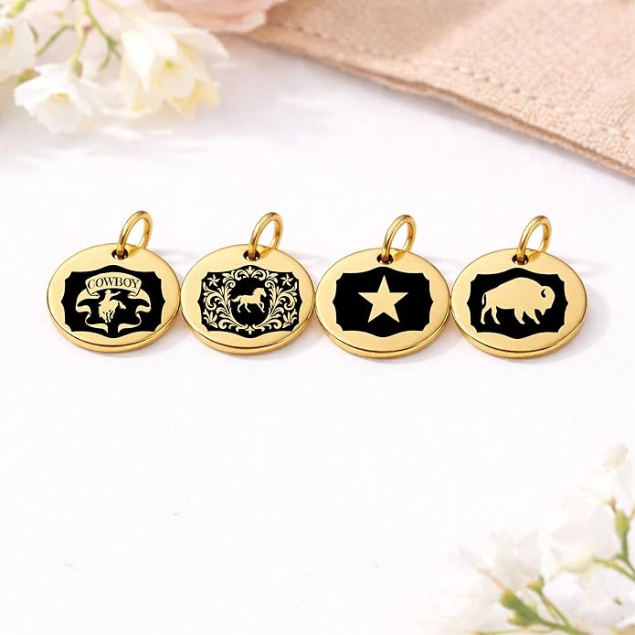 SM Design Western Charm Set of 4 – Stainless Steel Western Charms for Bracelets & Necklaces – Cowgirl, Ranch & Country Style Jewelry Charms – Western Gift for Women & Moms