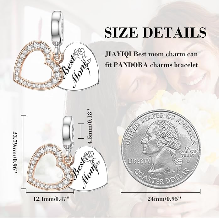 JIAYIQI Mother Sister Daughter Wife Charms Fit Charms Bracelet Necklace with Double Heart Love Charms 925 Sterling Silver Beads for Women Jewelry