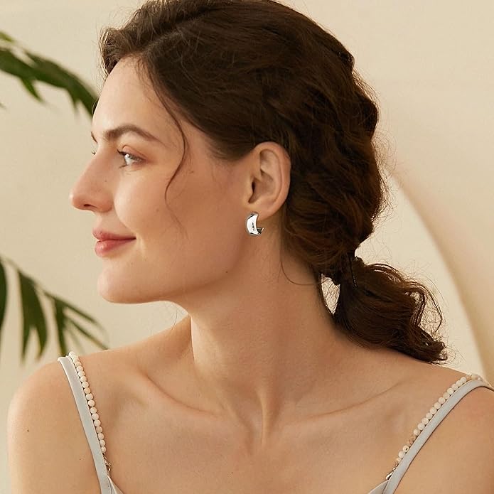 Gamicy Small 14K Gold Plated Hoop Earrings for Women with 925 Stering Silver Post, 14K Real Gold Plated Chunky Lightweight Hoops Earrings