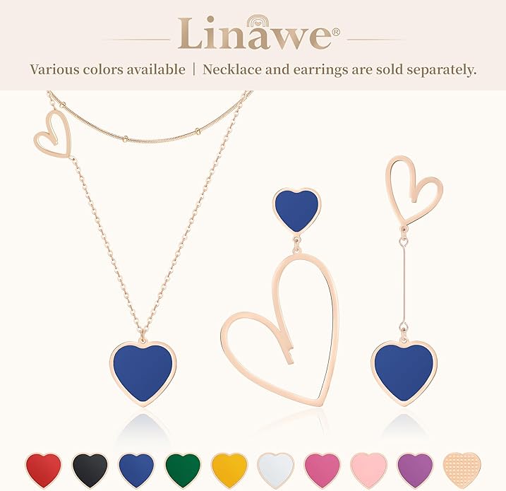 Linawe Layered Choker Heart Pendant Necklace for Women Trendy, Gold/Silver/Rose Gold Chain Stainless Steel Stacked Necklaces, Double Heart Necklace Y2K Preppy Jewelry