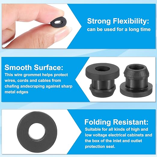 PATIKIL 7.5mm / 5/16 Inch Drill Hole,3/16 Inch ID Rubber Grommets, 15Pcs Top Hat Grommet for Wiring Eyelet Ring Gasket Automotive Firewall Cable Hole Plugs Wires Protection, Black