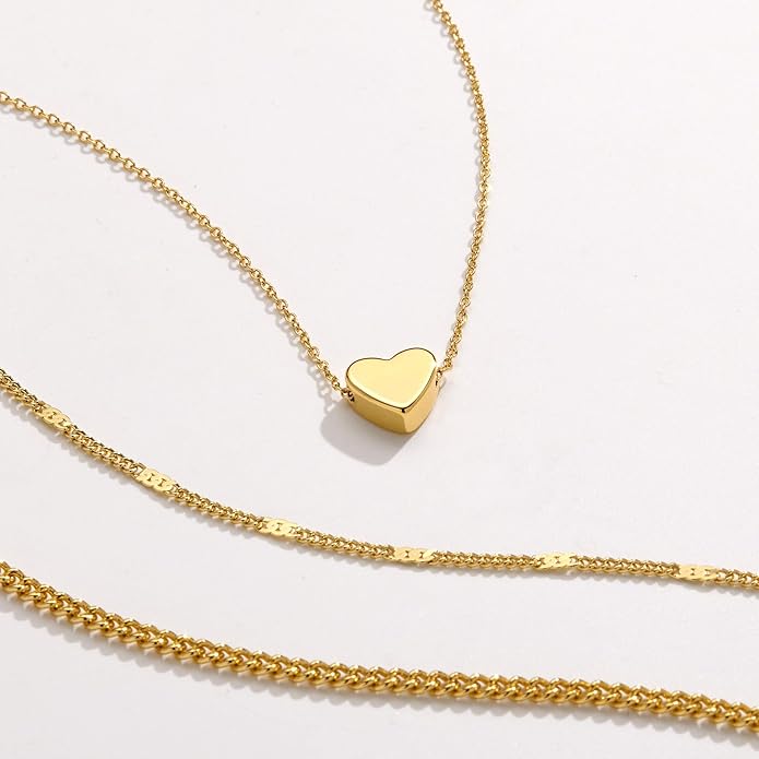 Layered Gold Necklaces for Women, Stackable Dainty 14K Gold Silver Plated Trendy Simple Heart Diamond Cross Bow Circle Pendant Paperclip Choker Dot Chain Necklace,Jewelry Set Gifts for Women