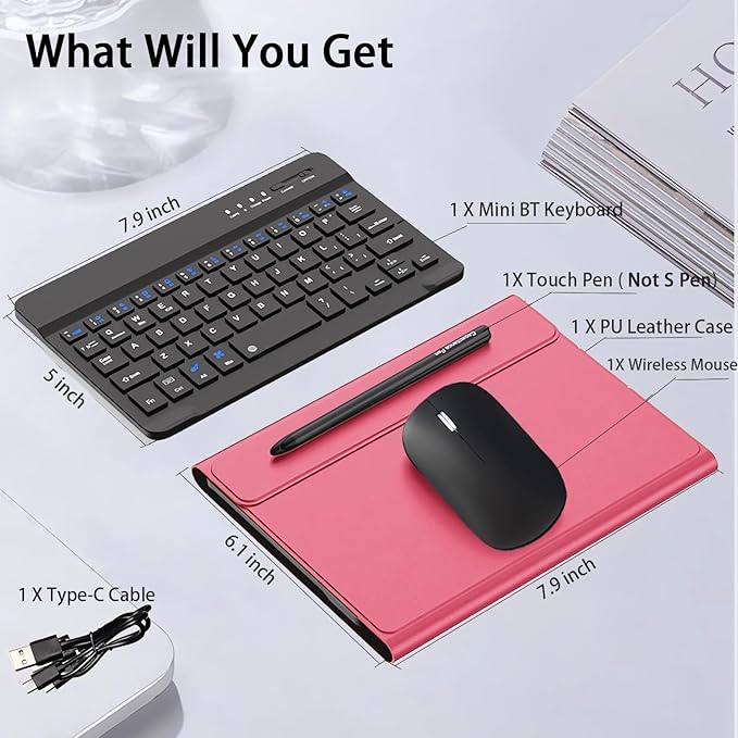 for Samsung Galaxy Z Fold 7 6 5 Keyboard and Mouse, Portable Mini Bluetooth Keyboard with Leather Case and Capacitive Pen, 4 in 1 Set for Z Fold 7 Accessories