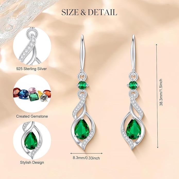 FANCIME Gift for Women Birthstone Dangle Earrings for Her Teardrop Birthstone Earrings S925 Sterling Silver infinity Love Birthday Gifts for Mom Women