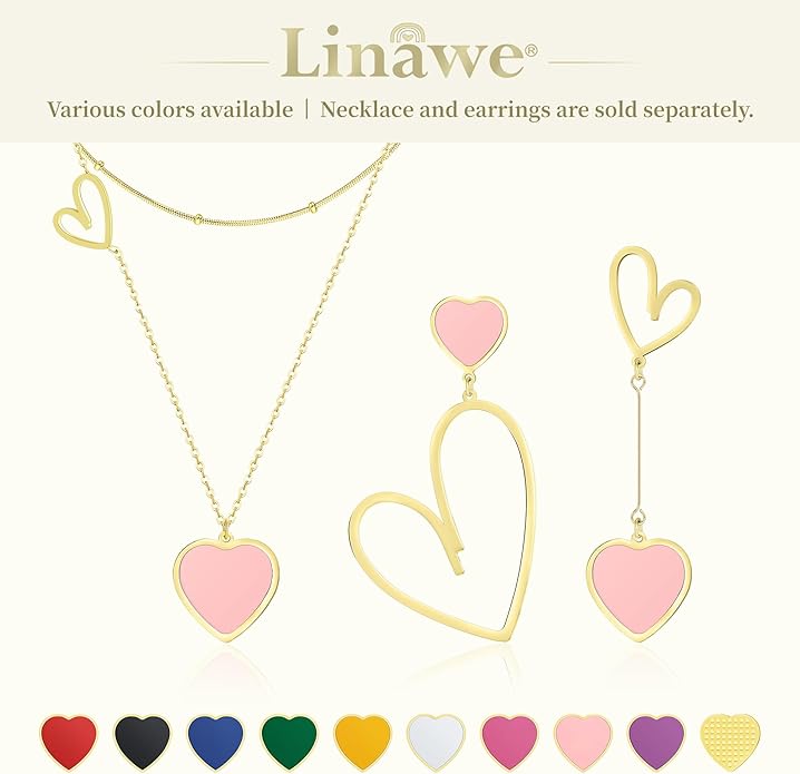 Linawe Layered Choker Heart Pendant Necklace for Women Trendy, Gold/Silver/Rose Gold Chain Stainless Steel Stacked Necklaces, Double Heart Necklace Y2K Preppy Jewelry