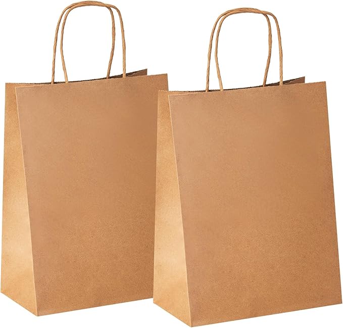 YEEHAW Brown Paper Bags with Handles Bulk 5.8"x3.2"x8.25" 50Pcs Gift Bags Small Size, Brown Kraft Bag with Handles Bulk, Bags for Retail, Party, Shopping, Merchandise