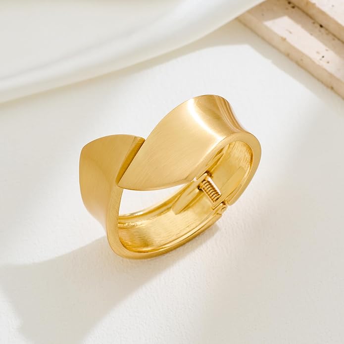 Statement Golden Matte Bracelet for women Minimalist Chunky Brushed Bangle Bracelet Vintage Thick Wide Cuff bracelet Gold Plated Open Cuff Geometric Bracelet