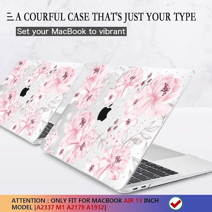 CISSOOK Compatible with MacBook Air 13 inch Case M1 Chip 2021 2020-2028 Release A2337 A2179 A1932 Model with Touch ID, Plastic Hard Shell Case & Keyboard Cover & Screen Protector, Cute Pink Flower