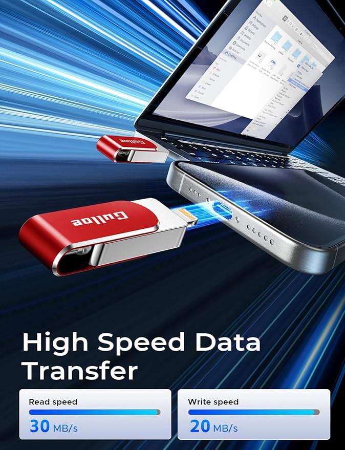 Gulloe 512GB Flash Drive Intended for iPhone, Memory Stick Storage for Photos and Videos Backup, Compatible with iPhone iPad Android PC, Plug and Play, No Application Required (Red)