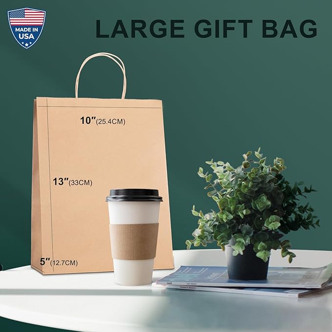 METRONIC Brown Paper Bags 10x5x13 50Pcs,Kraft Gift Bags Medium Size with Handles, Craft Paper Wrap Bag Bulk for Shopping Birthday Party Favors Grocery Retail Goody Business