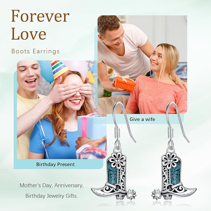 Western Earrings for Women 925 Sterling Silver Turquoise Western Country Dangle Drop Earrings Country Jewelry Gifts for Cowgirl Cowboy
