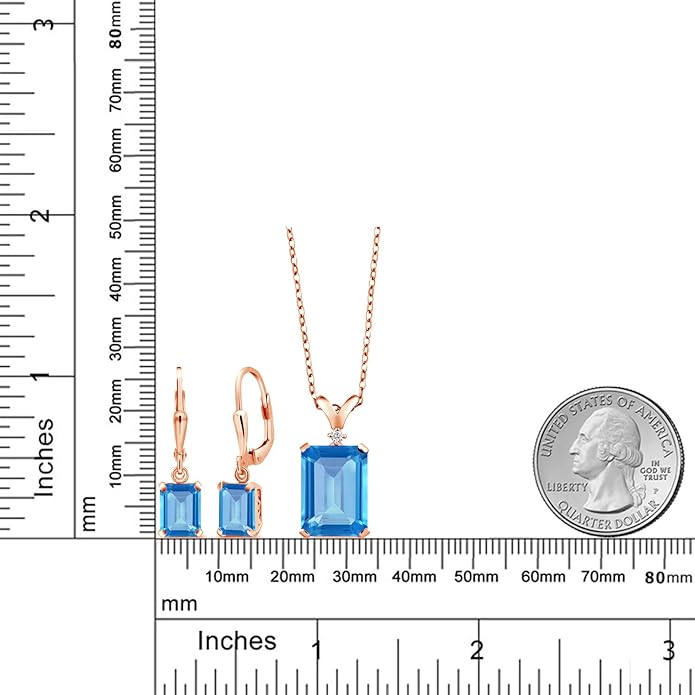 Gem Stone King 9-13 Cttw Pendant and Earrings Jewelry Set For Women | Emerald Cut 14X10MM and 8X6MM | Round 1.5MM | Gemstone Birthstone and Diamond | 925 Sterling Silver | 18 Inch Silver Chain