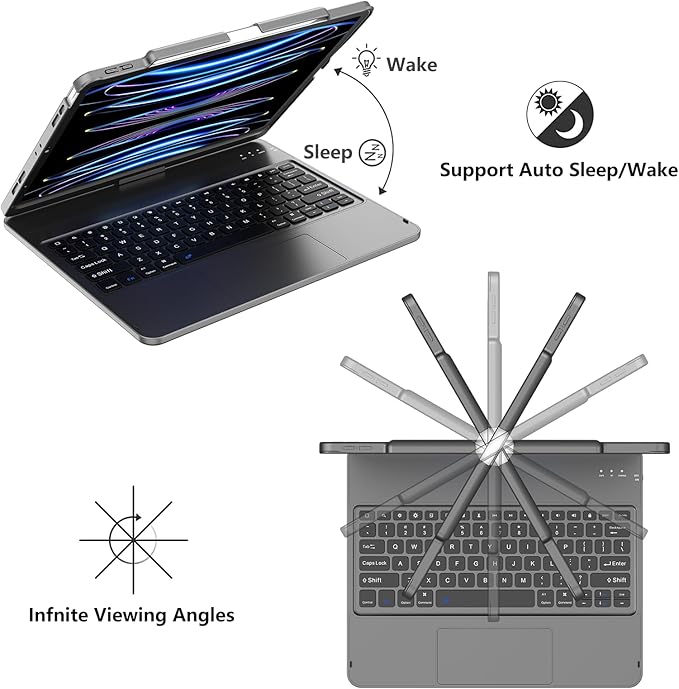 GGH Touch for iPad Keyboard Case Air 13 (M3 2025 / M2 2024) &12.9 iPad Pro (6th,5th,4th, 3rd Gen),360° Rotatable Protective Cover Multi-Touch Trackpad Keyboard Case with Pencil Holder - Grey