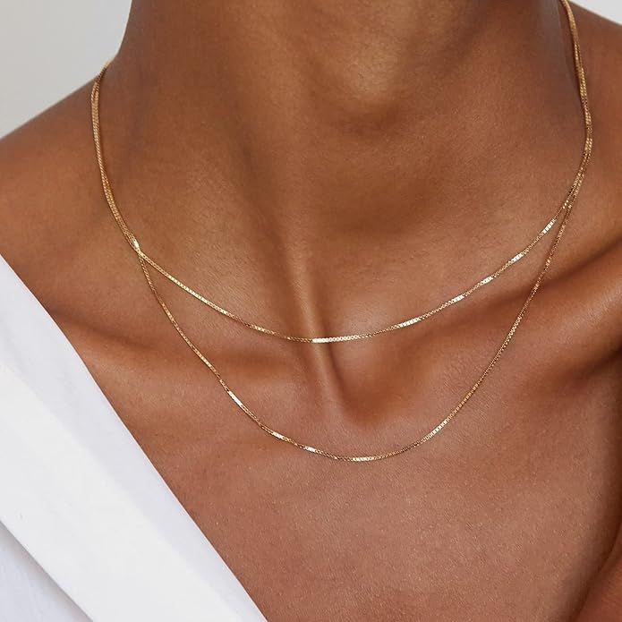 CHESKY Layered Necklaces for Women, 14K Gold Plated Chain Necklace Women Trendy Cuban Link Paperclip Chain Toggle Clasp Necklace Fashion Chunky Jewelry for Women