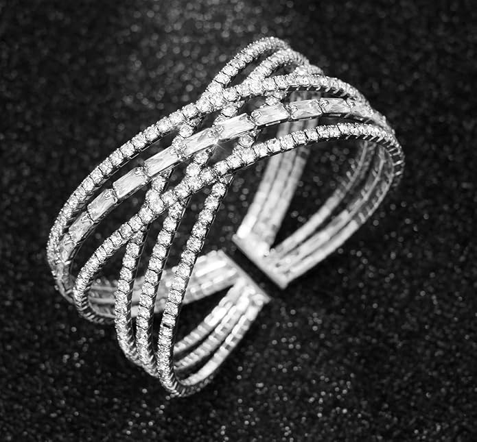 Rhinestone Bracelet Multilayer Cuff Bracelet Sparkling Crystal Layered Bridal Bracelets for Women
