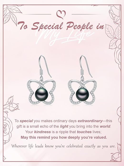 Tahitian Black Pearl Earrings Gifts for Women Wife Celtic Dangle Drop Earrings Wedding Birthday Anniversary Jewelry Valentines Christmas Day Gifts 925 Sterling Silver