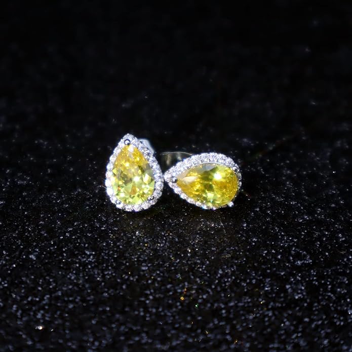 YOMELA Cubic Zirconia Earrings Studs, Halo CZ Birthstone Simulated Diamond Stud Earrings for Women
