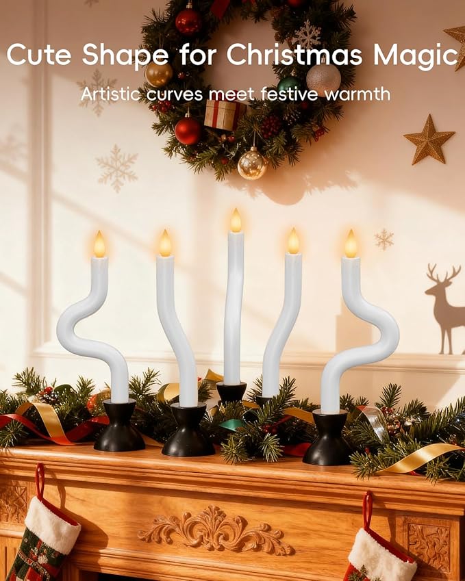 COOLWUFAN Window Candles with Remote Timer, 3 Pcs Flameless Taper Candles Battery Operated with Black Holder, Realistic LED Flickering Flame Dripless, Christmas Decorations Indoor for Home Party Fall