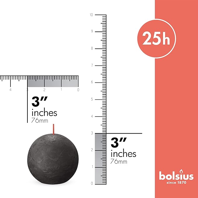 BOLSIUS 3 Pack Stormy Gray Rustic Ball Pillar Candles - 3 Inch - Premium European Quality - Includes Natural Plant-Based Wax - Unscented Dripless Smokeless 25 Hour Party Décor and Wedding Candles