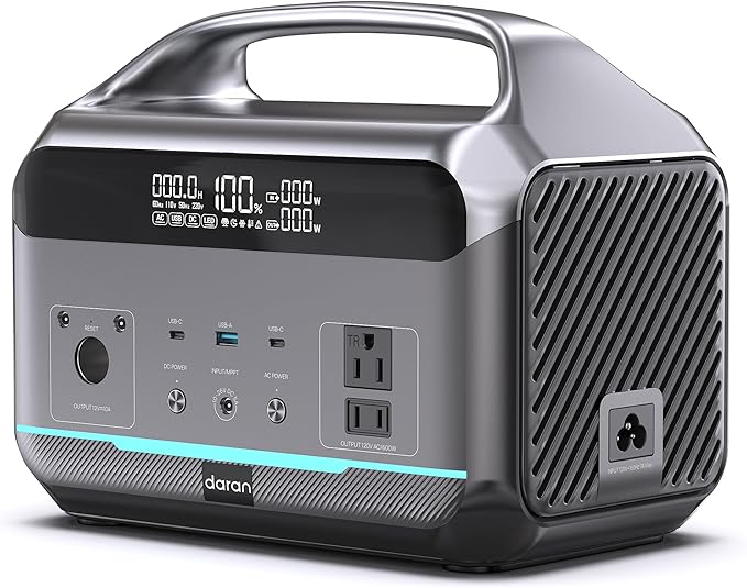 DaranEner Portable Power Station, Outdoor 288Wh(90,000mAh) LiFePO4 Battery, 600W(1200W Surge) AC Outlets, 1.7H Fast Charging Solar Generator for Camping, RV Travel, Home Use（Solar Optional)
