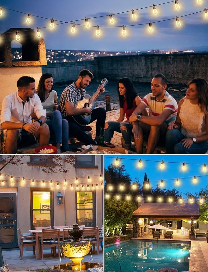 Brightever Outdoor String Lights Waterproof, 200FT Extra-Long LED Patio Lights with 62 Shatterproof S14 LED Bulbs, Vintage Edison String Lights for Outside, 2700K Warm White Deck Lights for Party