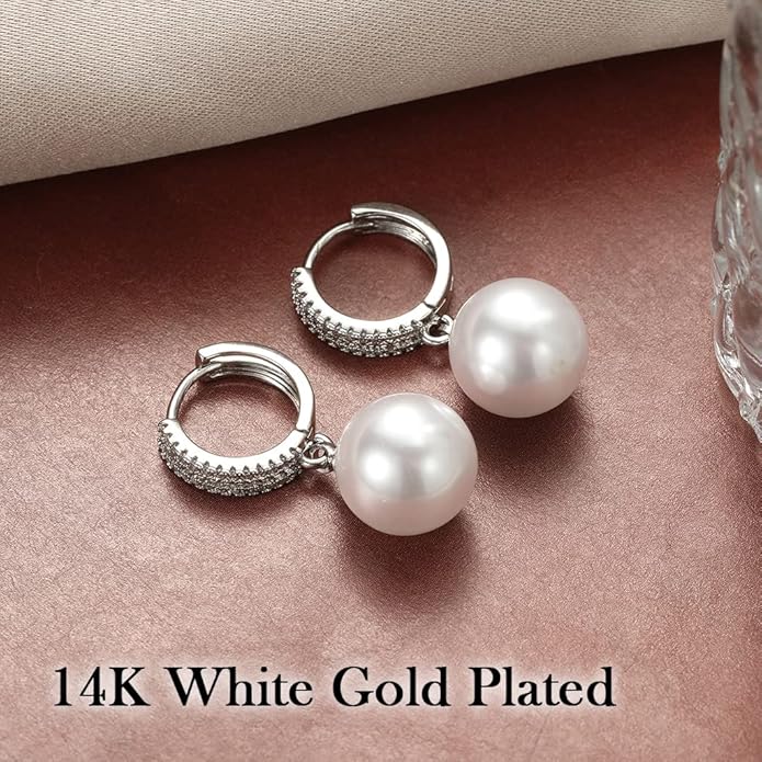 Pearl Earrings for Women 14K Gold Plated Hypoallergenic Pearl Earrings 5A Cubic Zirconia Dangle Earrings Elegant Jewelry