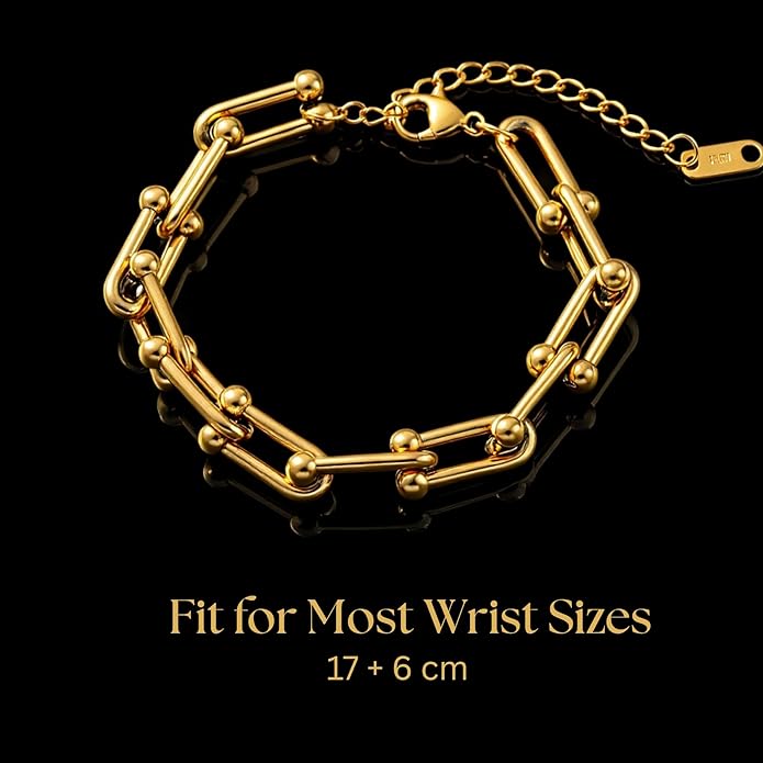 Solza Gold Chain Bracelet for Women – Adjustable Stainless Steel Heart Link Bracelet, Gold-Tone Non-Tarnish Fashion Jewelry