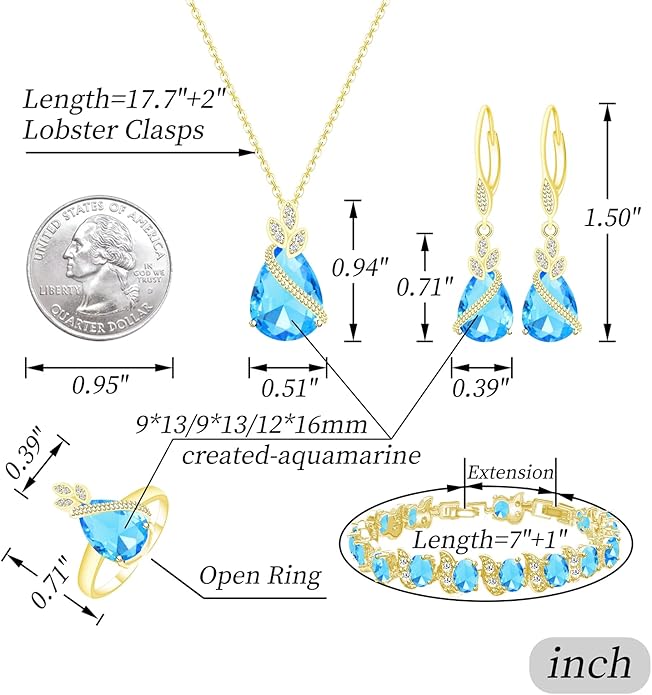 GZWHD Jewelry Set for Women CZ Earrings Necklace Ring Bracelet Set Prom Party Wedding Jewelry Gift for Mother Friend Wife