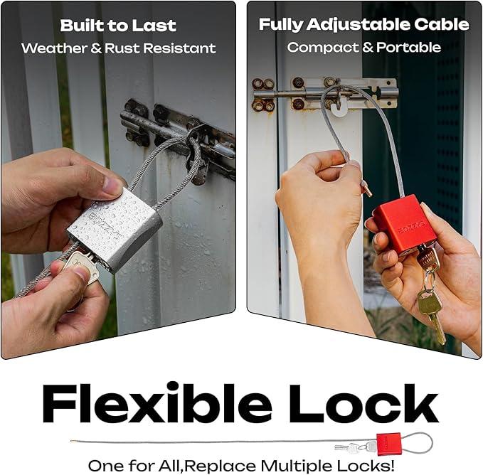 Cable Lock with 3 Keys | L 3.28ft(1m),D 1/6in(4mm) Adjustable Steel Cable Padlock | Aluminum Locks for Bikes, Gate, Lockers & Outdoor Gear | Weatherproof& Silver