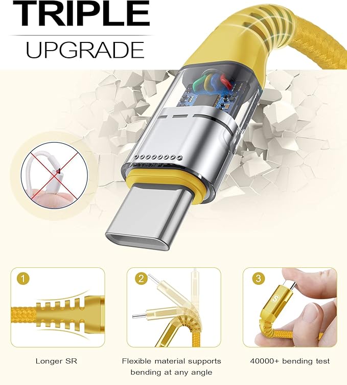 sweguard USB Type C Charger Cable [3-Pack,10ft+6.6ft+3.3ft] iPhone 16 Charger Nylon Braided Cord for iPhone 16 15 Pro Max Plus Samsung Galaxy S25 S24 S23 S22 S21 S20 S10 Note 20 10 A54 Pixel LG Moto