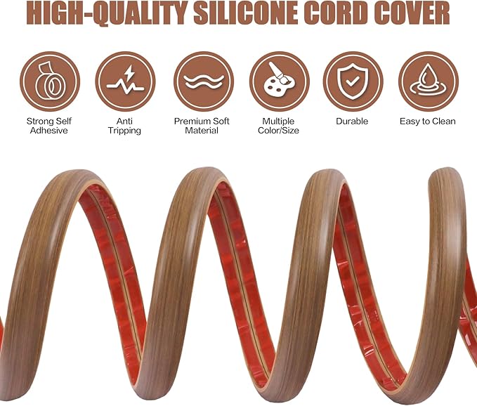 Floor Cord Cover Cable Cavity Self Adhesive Cord Hider Floor 10FT Floor Cable Management Power Cord Protector Floor Electric Cord Covers for Offices, Gym, Exhibitions (Misty Brown Wood, 1.18" x 10')