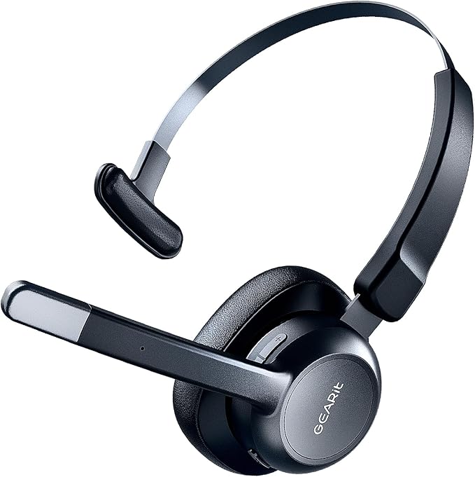 GEARit Wireless Bluetooth Headset with Mic - Multipoint Dual Connect, Noise Cancelling Trucker Headset for Phone Calls - All-Day Talk Time - Headphone with Microphone & Mute Button for Office Work