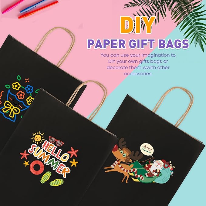 XPCARE Black Paper Bags, 100 Packs 10x5x13 Inch Gift Bags with Handles Bulk Paper Bags with Handles Retail Kraft Paper Bag Black Gift Bag for Wedding Party Shopping