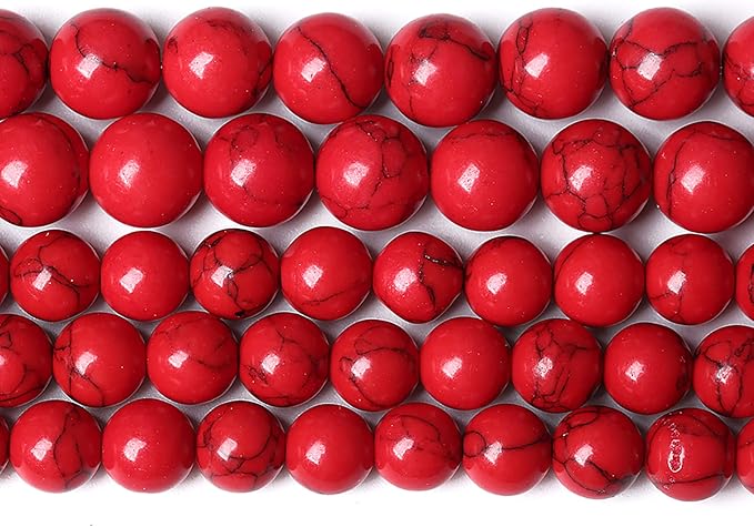 32pcs 12mm Natural Stone Beads Red Turquoise Gemstone Round Loose Beads for Jewelry Making Crystal Energy Stone Healing Power DIY Bracelets