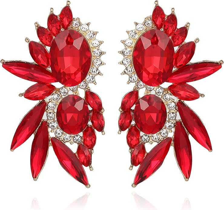 Vintage Rhinestone Statement Earrings Fancy Crystal Cluster Drop Dangle Earrings for Women