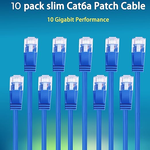 Rapink Patch Cables Cat6a 7ft (24 Pack) Slim, Cat6a Ethernet Patch Cable 10G Support, Snagless Cat 6 Patch Cable for Patch Panel to Switch, Flexiable Cat 6a Ethernet Cable with Gold Plated
