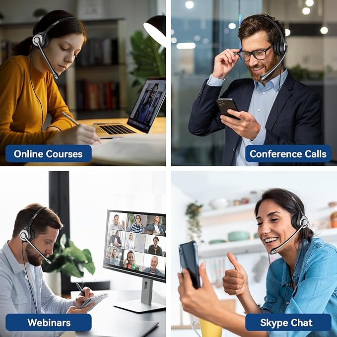 Cell Phone Headset with Microphone Noise Cancelling & Call Controls, 3.5mm Computer Headphones for Samsung PC Business Skype Softphone Call Center Office, Clear Chat, Ultra Comfort