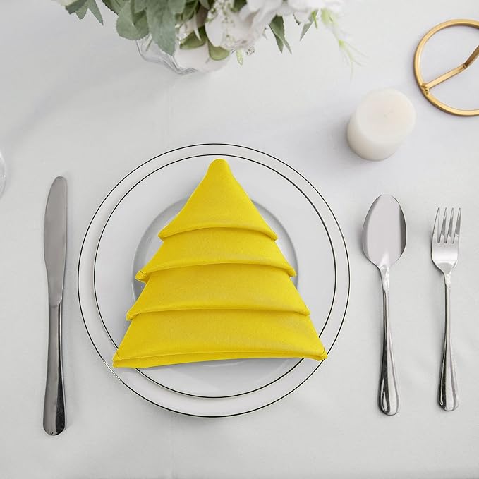 50pcs Polyester Cloth Napkins - 20 x 20 inch Yellow Dinner Washable Napkins with Hemmed Edges for Restaurant/Wedding/Hotel(50,Yellow)