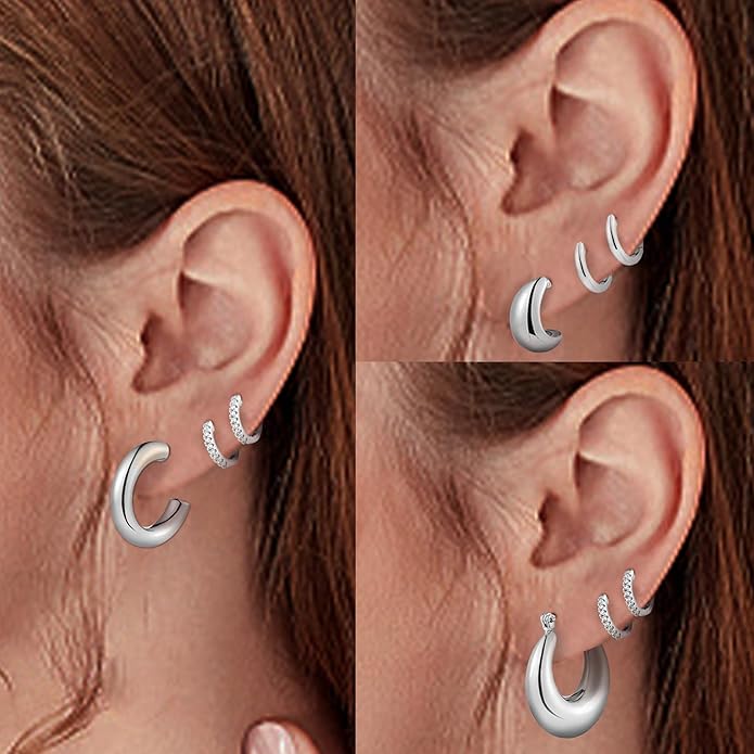 Wgoud 6 Pairs Gold Hoop Earrings Set for Women, 14K Gold Plated Hypoallergenic Lightweight Chunky Open Huggie Hoops Earrings Jewelry for Gifts.