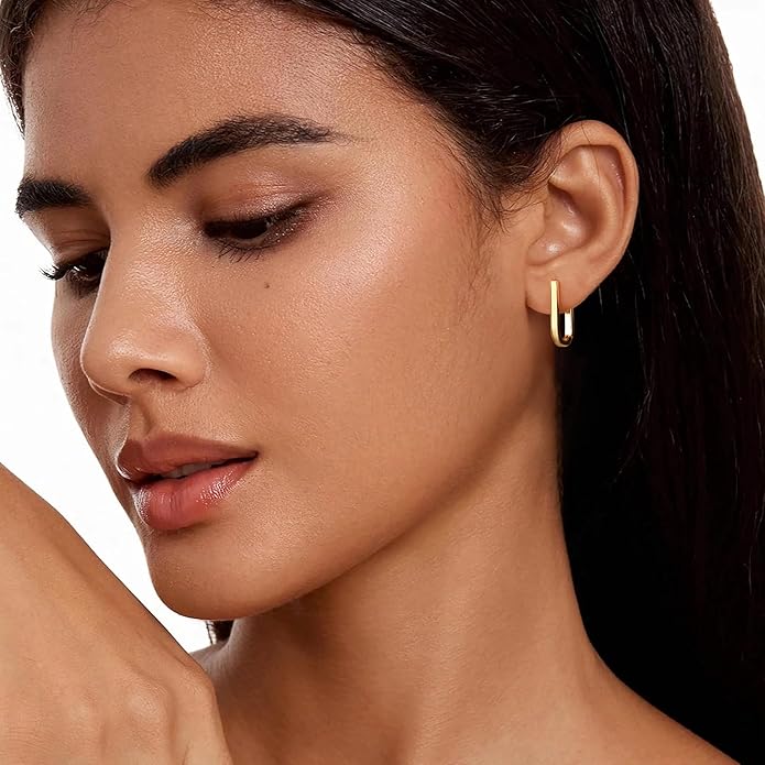 ALEXCRAFT 925 Sterling Silver Hoop Earrings for Women, Hypoallergenic 14K Gold Plated Small Rectangle Huggie Hoop 12x22mm Outer Diameter Medium Square Rectangle Hoops Earrings for Women Jewelry Gifts