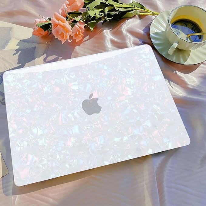 B BELK Compatible with MacBook Air 13 inch Case 2025 2024 2023 2022 M4 M3 M2 A3240 A3113 A2681, Plastic Laptop Hard Shell +Keyboard Cover +Screen Protector for MacBook Air 13.6 inch Case, Shiny Pearl