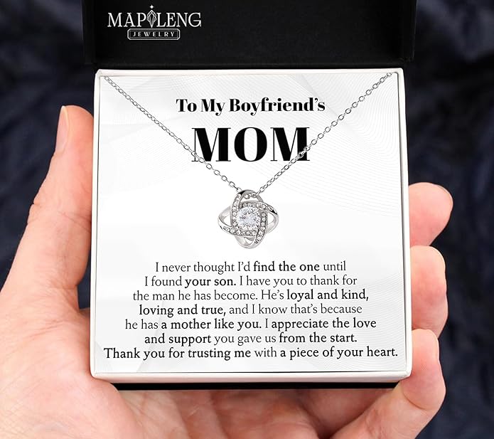 To My Boyfriend's Mom Love Knot Necklace, Elegant Jewelry Gift From Girlfriend, Meaningful Mothers Day Surprise, Birthday Christmas Keepsake With Heartfelt Message