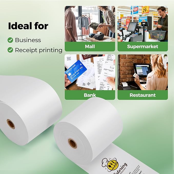 MUNBYN Thermal Receipt Paper 3 1/8 x 230ft, Compatible with Star Micronics TSP100 TSP143 Epson 80mm Receipt Printer Square POS Register Credit Card Terminals, Pos Register Paper BPA Free, 12 Rolls