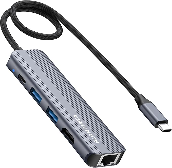 USB C Hub Ethernet HDMI Multiport Adapter for MacBook Pro/Air, iPad, Laptop Dock with 5Gbps USB A/C, 1Gbps RJ45 Gigabit Ethernet, 4K 30Hz HDMI, 100W Pass Through Charging