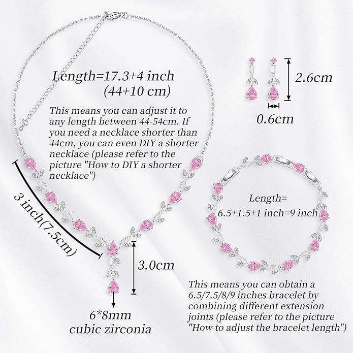 GZWHD Wedding Jewelry Sets for Bride Bridesmaid Women Cubic Zirconia Necklace Earrings Bracelet Set Gift for Mother Friend Wife Daughter Sister Party Prom Jewelry