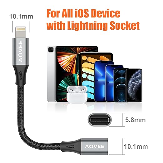 AGVEE 2 Pack 6.6ft Lightning Extension Cable, Braided Female to Male Extender Full Function Cord Compatible with iPhone iPad, Data Sync Video Audio & Charging Connector Adapter, Dark Gray