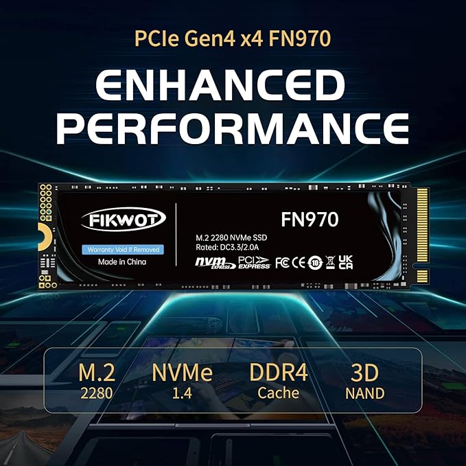 FN970 2TB M.2 2280 PCIe Gen4 x4 NVMe 1.4 Internal Solid State Drive with Heatsink - Speeds up to 7,400MB/s, Configure DRAM Cache, Compatible PS5 Internal SSD