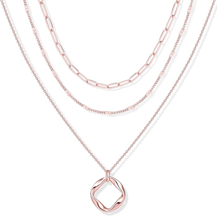 Layered Gold Necklaces for Women, Stackable Dainty 14K Gold Silver Plated Trendy Simple Heart Diamond Cross Bow Circle Pendant Paperclip Choker Dot Chain Necklace,Jewelry Set Gifts for Women