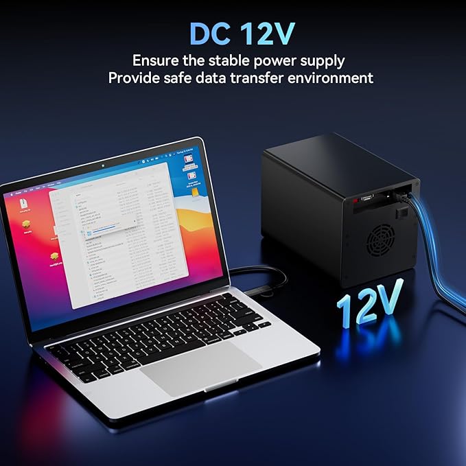 4 Bay Hard Drive RAID Enclosure with Cooling Fan for 2.5/3.5" SATA HDD/SSD with USB A/C 3.0＋eSATA Cable, 3.5 Hard Drive Reader Supports 80TB Capacity, 8 RAID Modes, DAS(NO NAS)