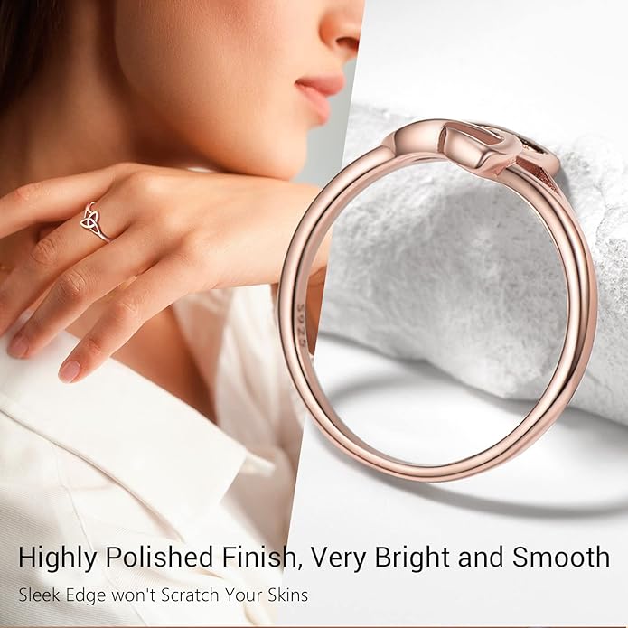 PROSILVER 925 Sterling Silver Claddagh Ring/Celtic Knot Ring for Women, Irish Wedding Band, Rose Gold Plated/Gold Plated, Size 4-12, Come with Box